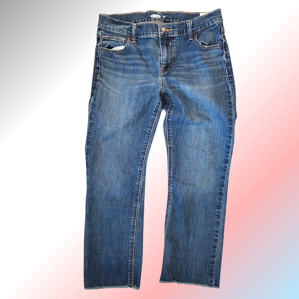Old Navy‎ Cropped Flare Jeans Womens Size 6 Blue Denim Ankle Raw Hem